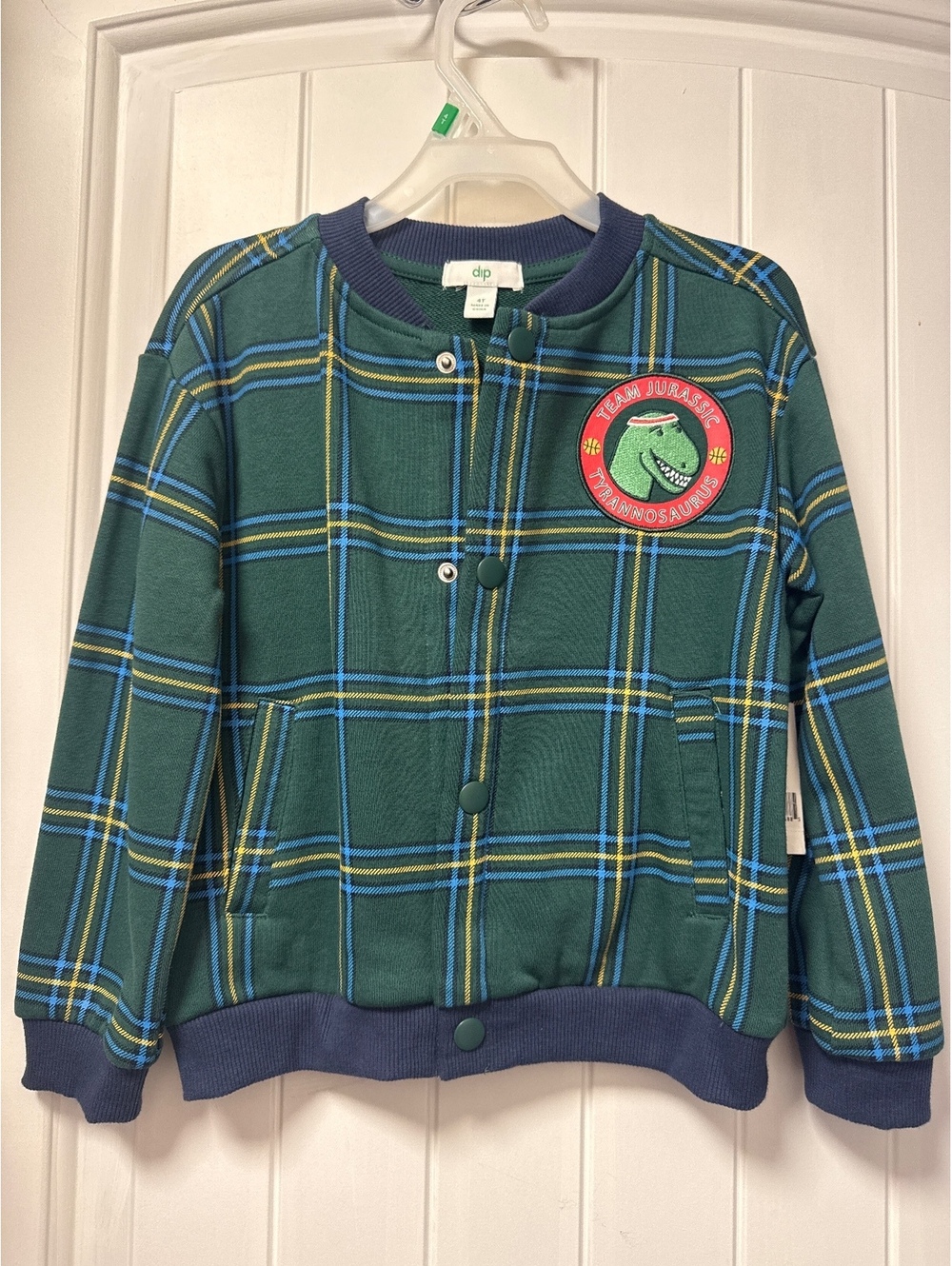 Boys’ Dinosaur Plaid Cardigan – Size 4T NWT